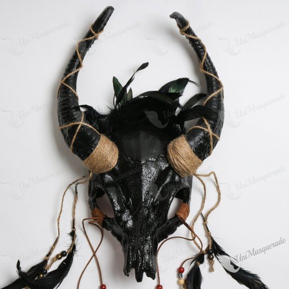 Black Devil Animal Horns Masquerade Mask Antelope Halloween Costume Party Mask - Picture 2 of 7